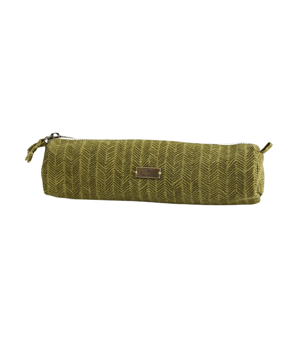 Olive Herringbone Pencil Pouch