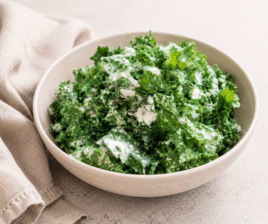 Tuscan Kale Salad with Lemon-Srirachi Greek Yogurt Dressing