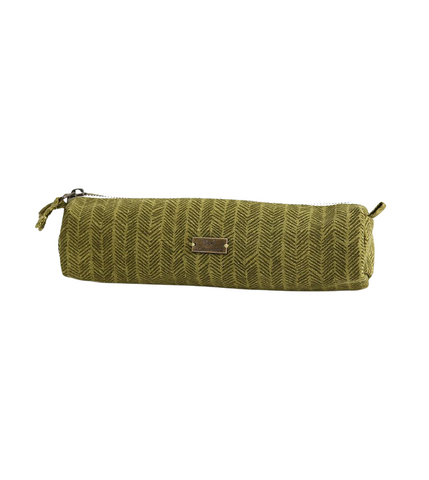 Olive Herringbone Pencil Pouch